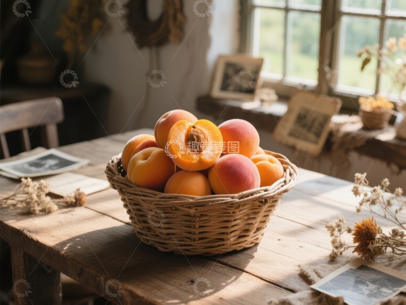高清大图下载【趣麦麦图】篮子里的杏子在阳光下闪耀