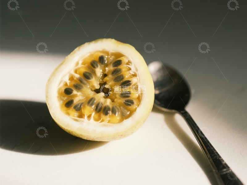高清大图下载【趣麦麦图】切开的百香果与勺子