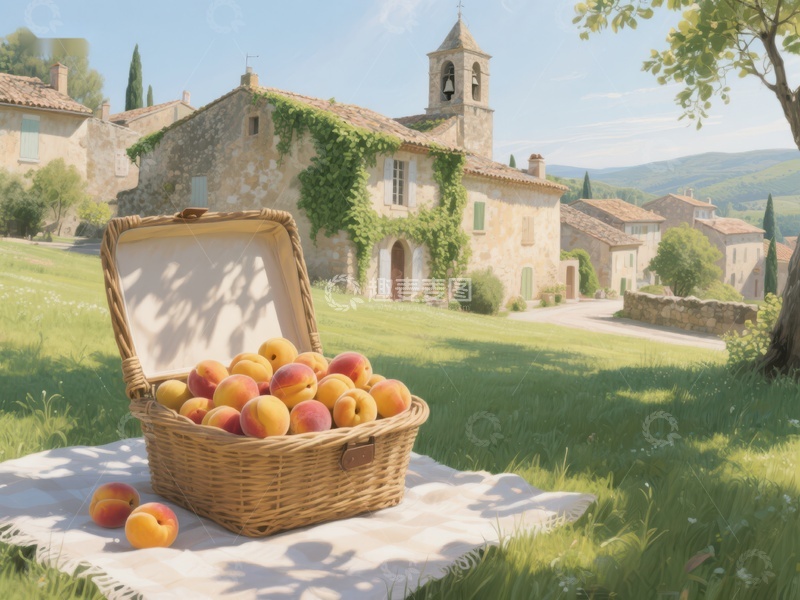 高清大图下载【趣麦麦图】乡村果园，篮中满载新鲜桃子