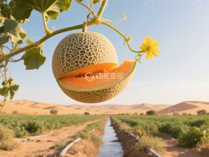 高清大图下载【趣麦麦图】沙漠中生长的甜瓜