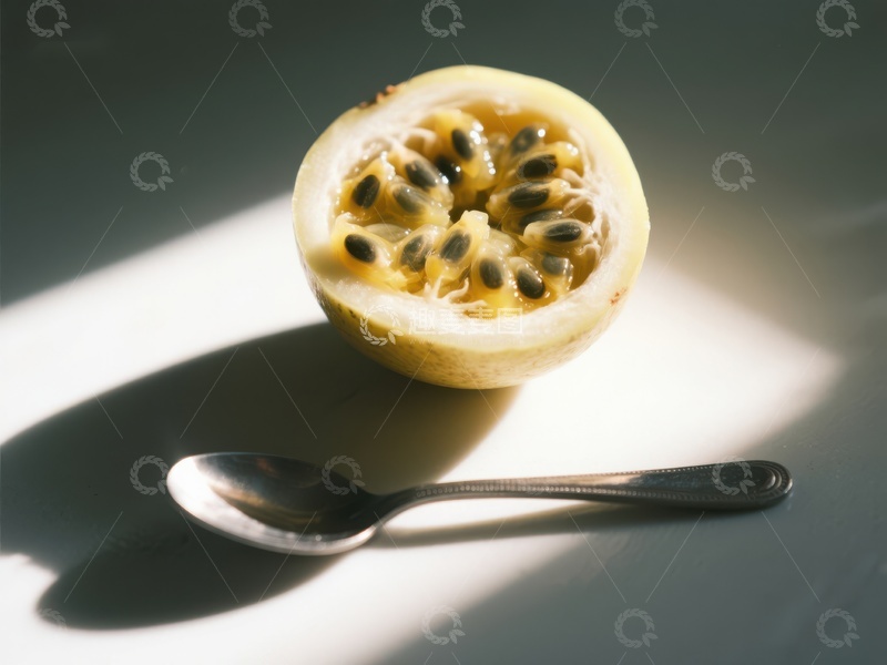 高清大图下载【趣麦麦图】切开的百香果与银勺