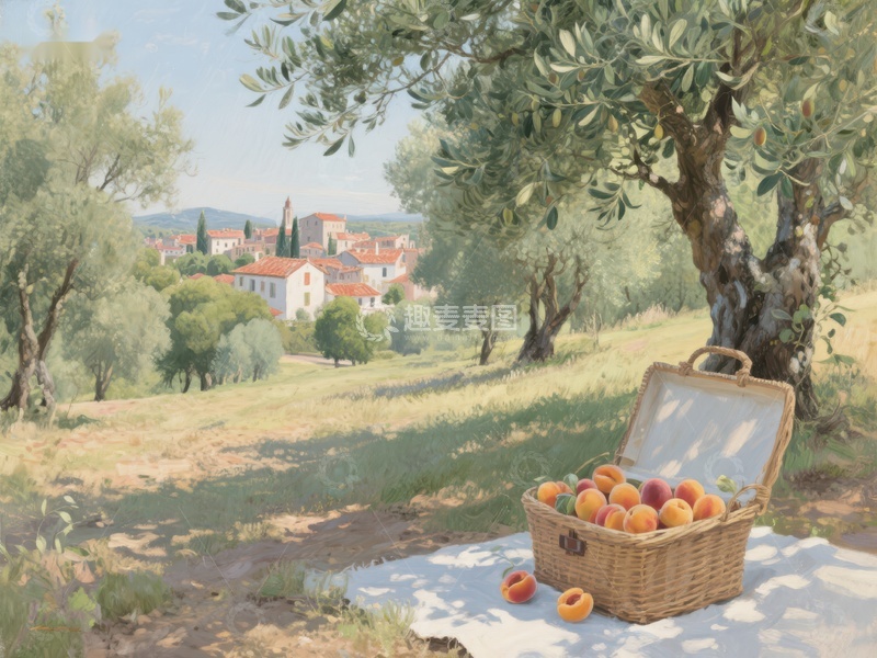 高清大图下载【趣麦麦图】橄榄树下的水果篮