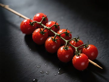 枝头樱桃番茄，水珠点缀