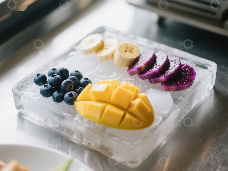 高清大图下载【趣麦麦图】冰块中的多彩水果拼盘