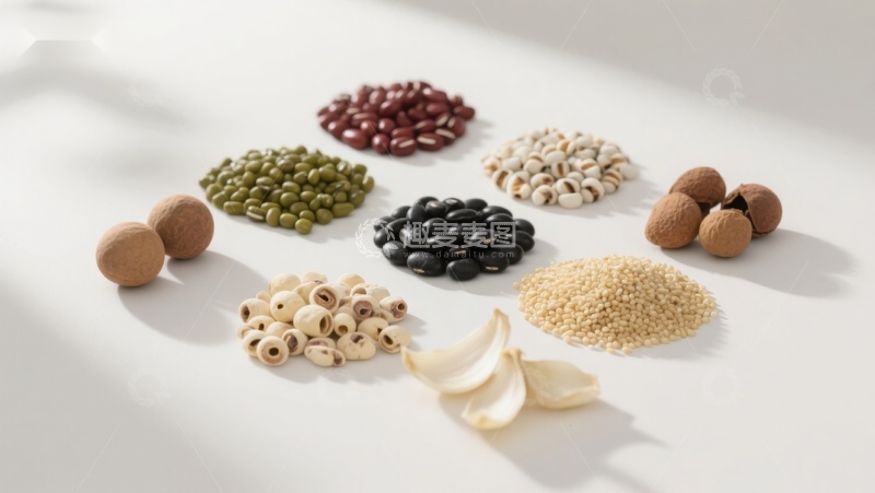 高清大图下载【趣麦麦图】多样豆类与谷物的静物展示
