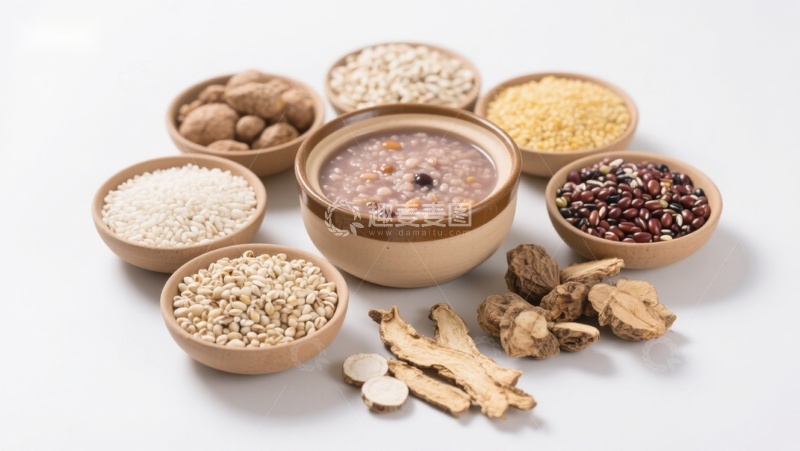 高清大图下载【趣麦麦图】-多种谷物与粥的组合展示