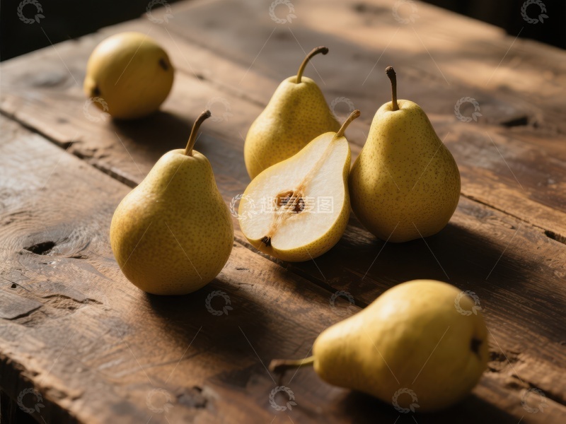高清大图下载【趣麦麦图】新鲜梨子静置木桌