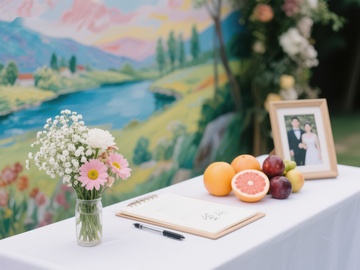 温馨桌景：鲜花、水果与照片