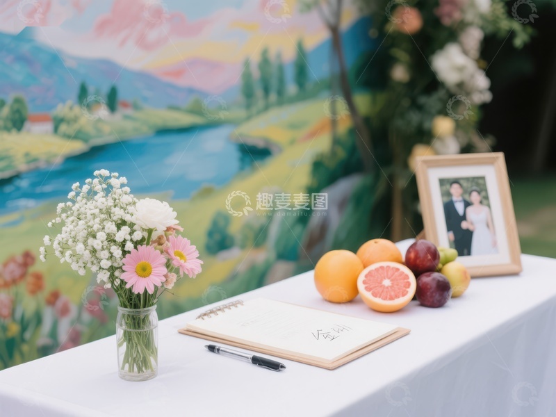 温馨桌景：鲜花、水果与照片