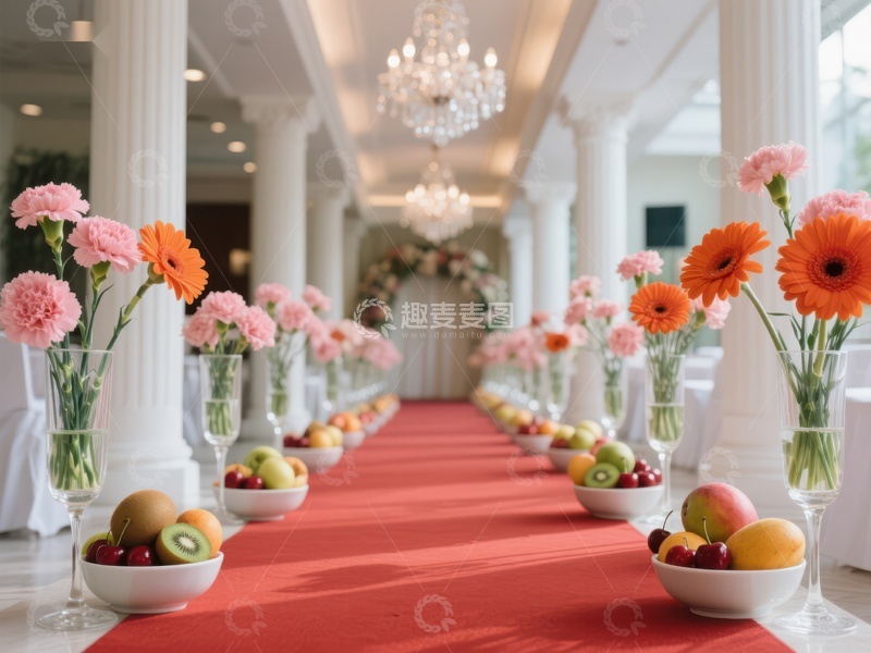 高清大图下载【趣麦麦图】宴会厅水果鲜花装饰长桌
