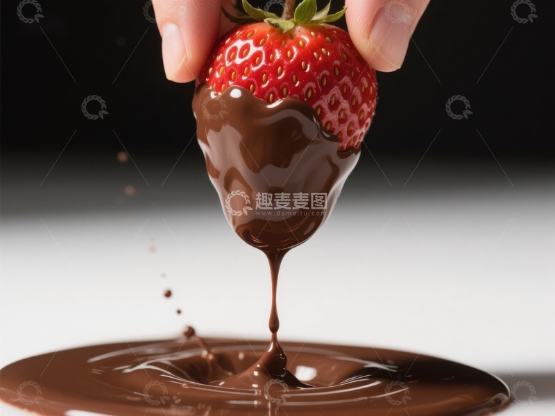 高清大图下载【趣麦麦图】草莓蘸巧克力，甜蜜瞬间