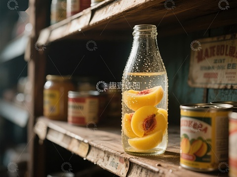 玻璃瓶中的桃片与罐头