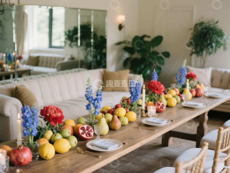 高清大图下载【趣麦麦图】色彩斑斓的水果花卉餐桌布置