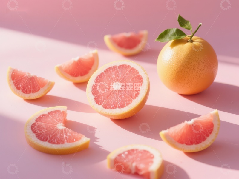高清大图下载【趣麦麦图】新鲜葡萄柚切片与整果展示
