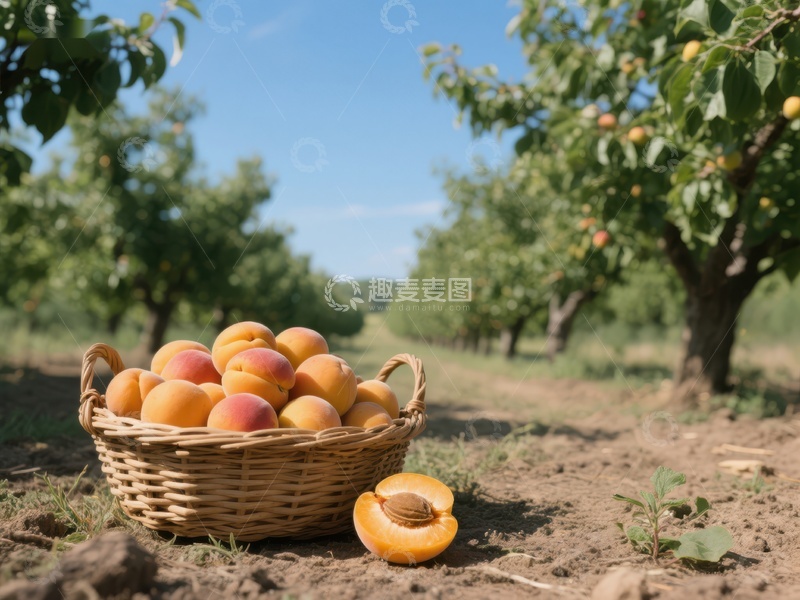 高清大图下载【趣麦麦图】果园中装满杏子的篮子