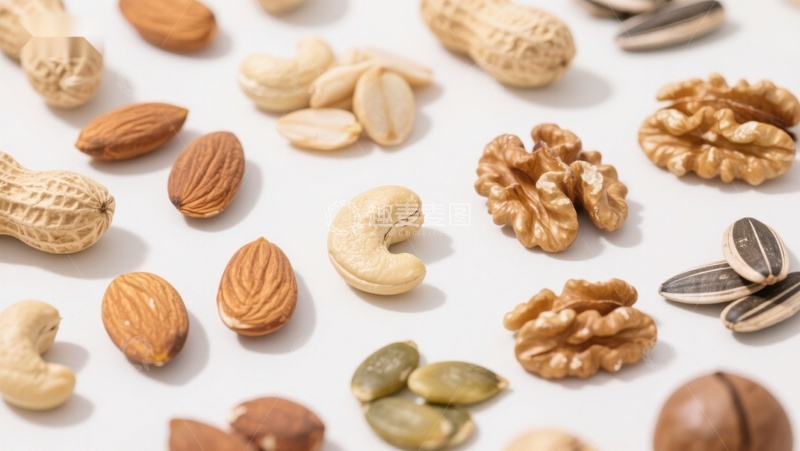 高清大图下载【趣麦麦图】各式坚果散落白色背景