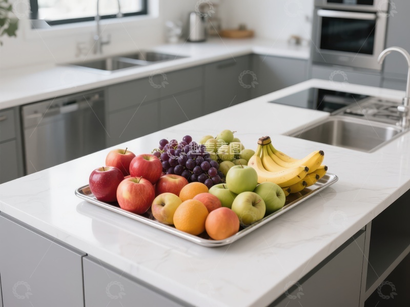 高清大图下载【趣麦麦图】现代厨房岛台上摆放的水果盘