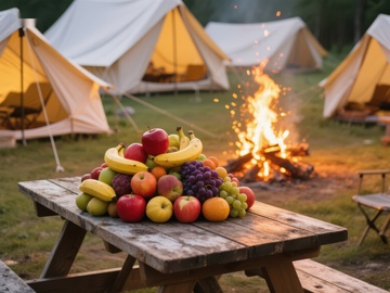 露营篝火旁的水果盛宴