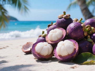 海滩上的新鲜紫玉果