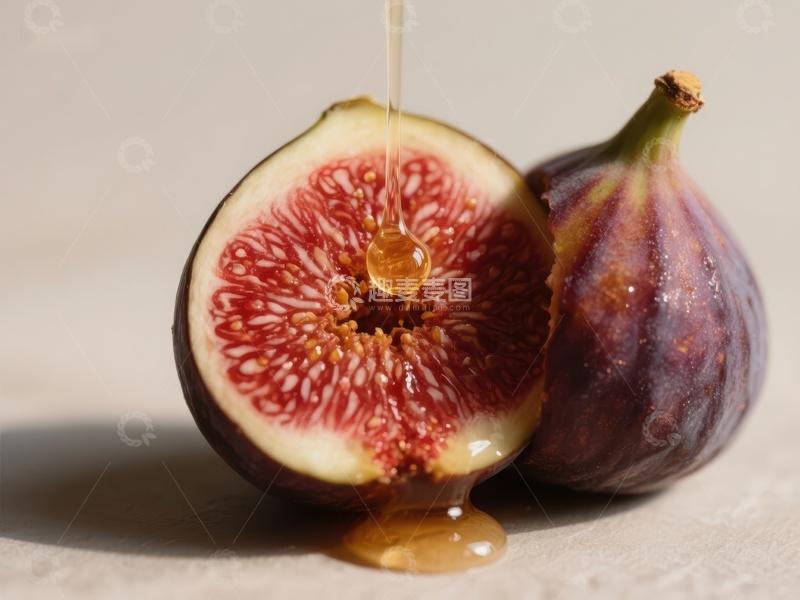 高清大图下载【趣麦麦图】蜂蜜滴落于切开的无花果上