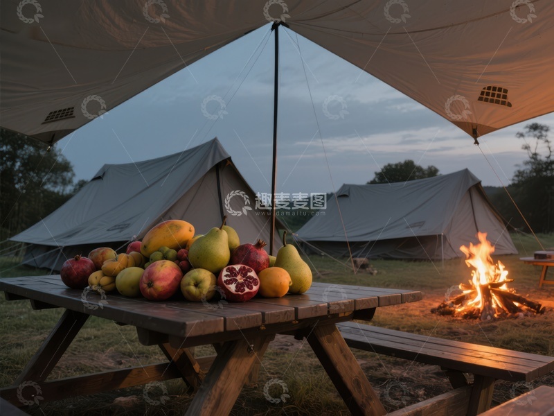 高清大图下载【趣麦麦图】露营帐篷下的水果盛宴