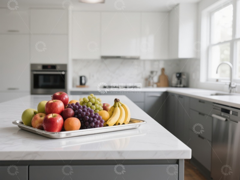 高清大图下载【趣麦麦图】现代厨房岛台上的新鲜水果