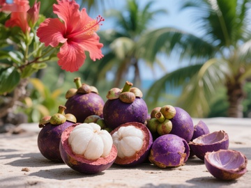热带风情下的新鲜紫玉果