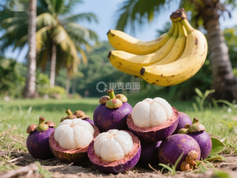 高清大图下载【趣麦麦图】热带水果：香蕉与山竹