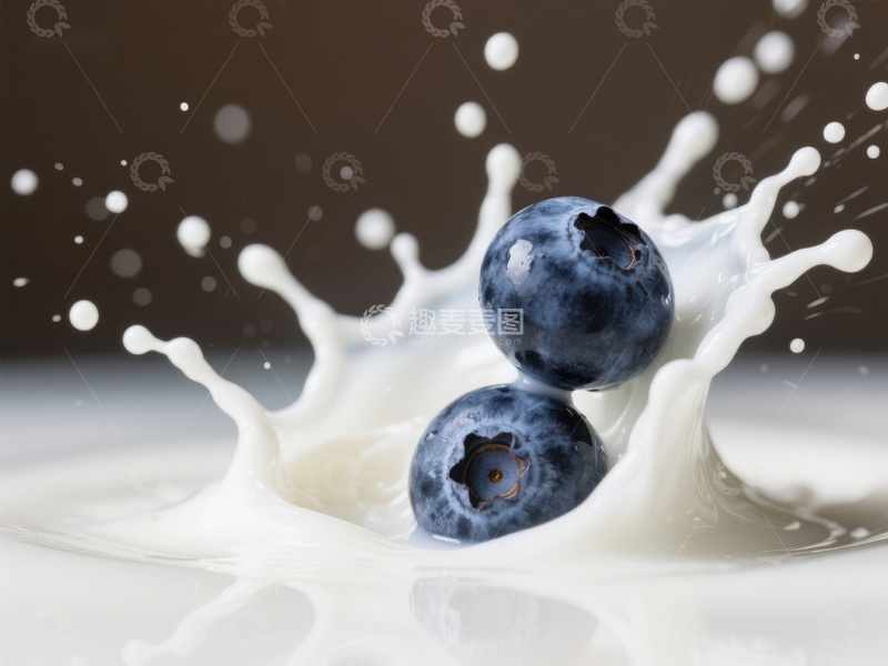 高清大图下载【趣麦麦图】蓝莓落入牛奶溅起水花