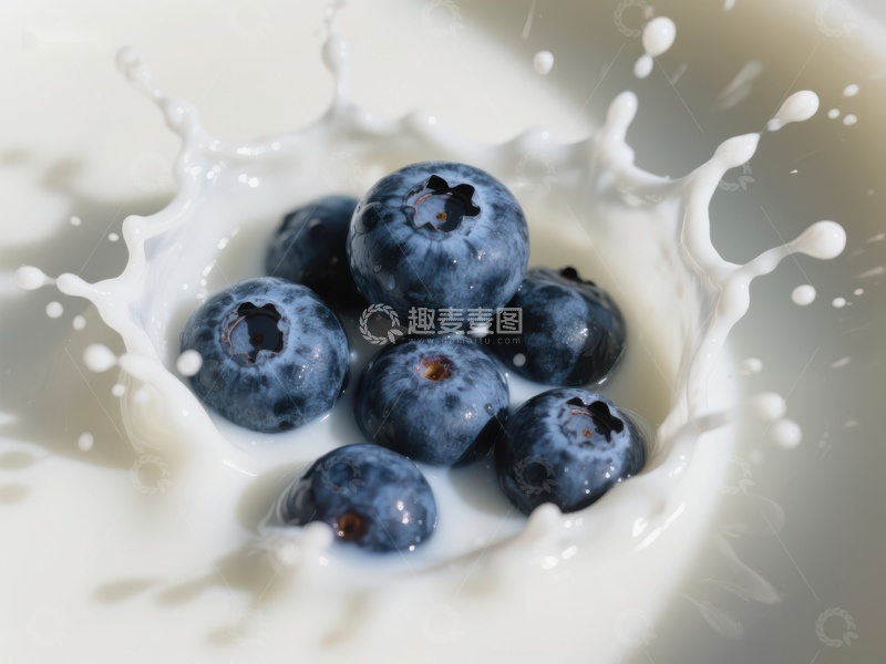 高清大图下载【趣麦麦图】蓝莓落入牛奶溅起水花