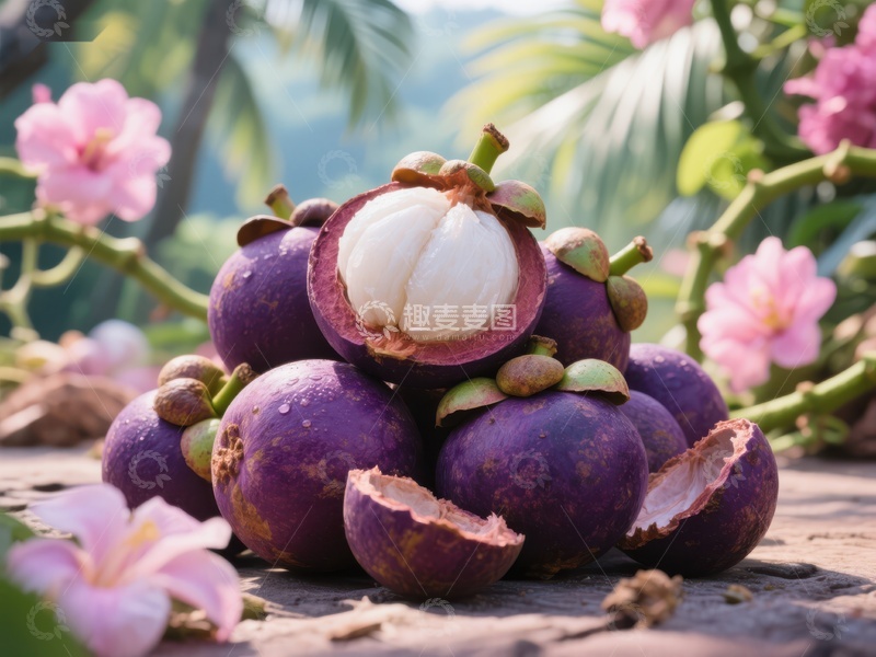 高清大图下载【趣麦麦图】新鲜紫玉果与粉色花朵