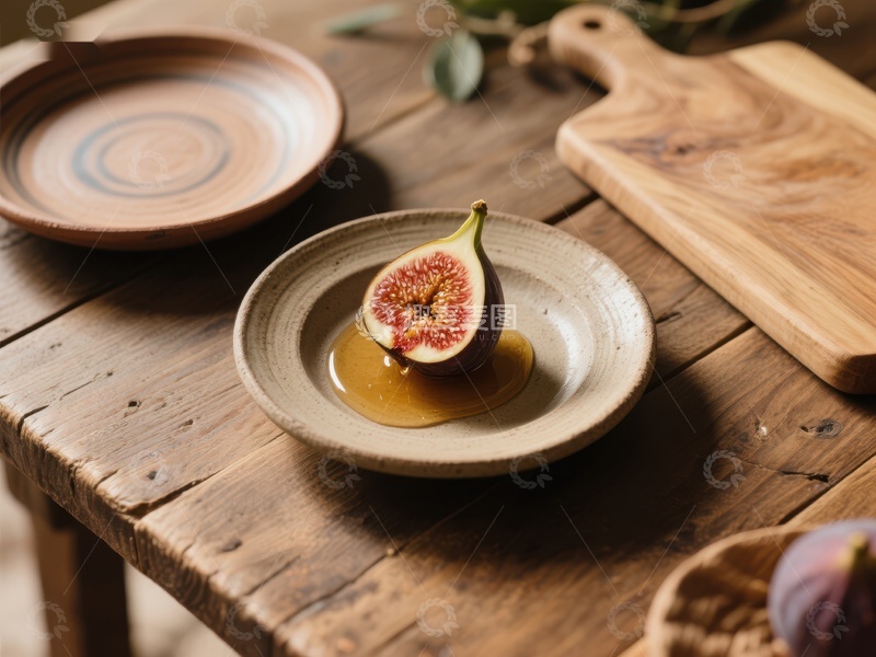 高清大图下载【趣麦麦图】切开的无花果置于木质桌上的盘中