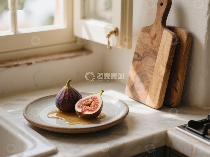 高清大图下载【趣麦麦图】厨房窗边的无花果与木板
