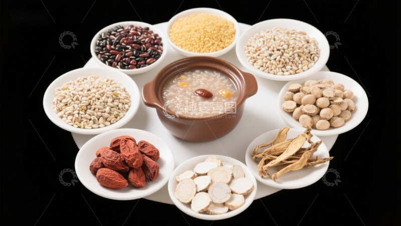 高清大图下载【趣麦麦图】-多种谷物与药材的养生组合