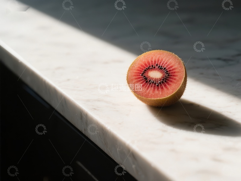 高清大图下载【趣麦麦图】切开的奇异果置于大理石台面