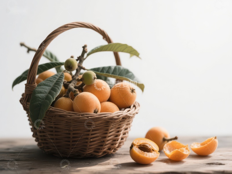高清大图下载【趣麦麦图】篮子里的枇杷与切开的果实