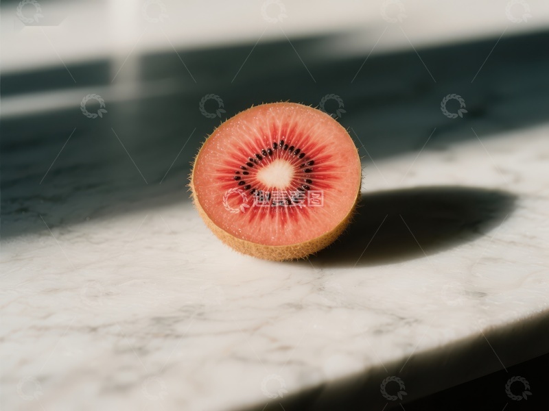高清大图下载【趣麦麦图】切开的奇异果静置于大理石台面