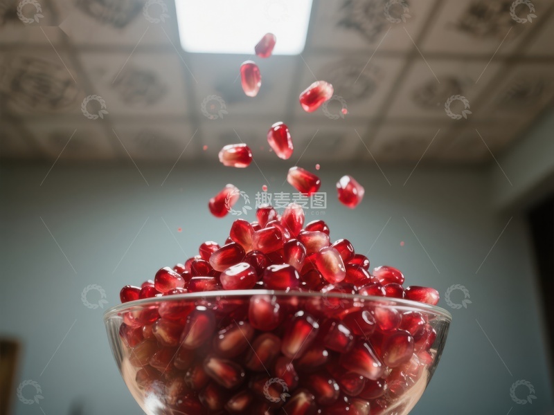 高清大图下载【趣麦麦图】石榴籽跃入碗中瞬间