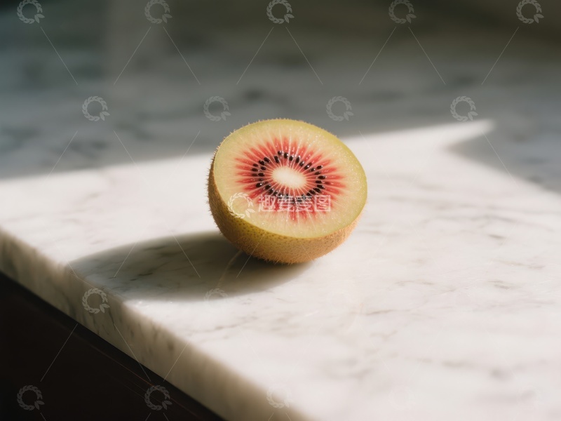 高清大图下载【趣麦麦图】切开的红心猕猴桃置于大理石台面