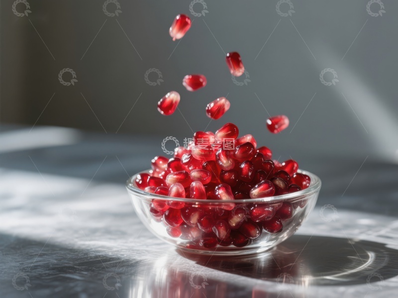 高清大图下载【趣麦麦图】石榴籽跃入碗中瞬间