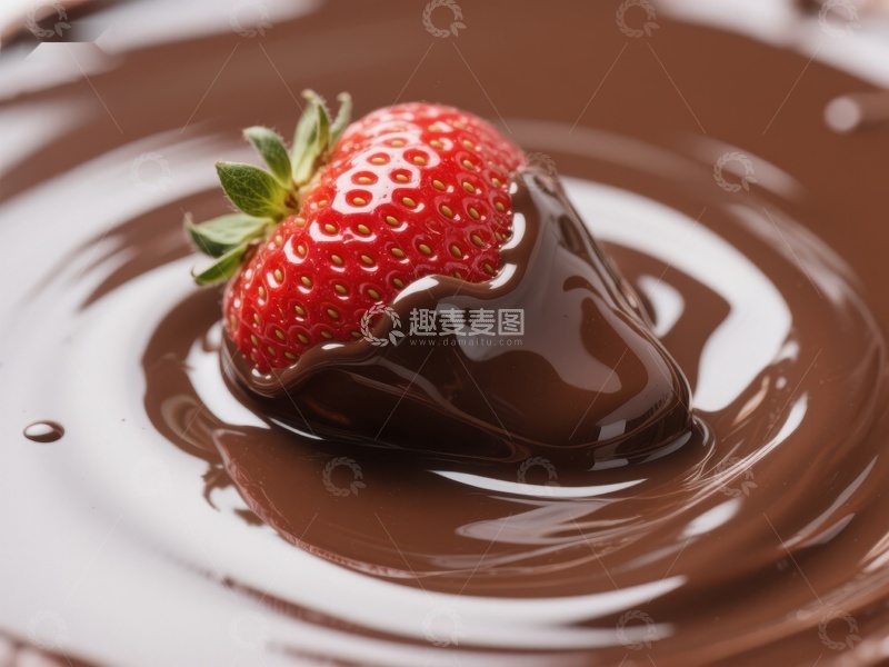 高清大图下载【趣麦麦图】草莓浸入巧克力的诱人画面