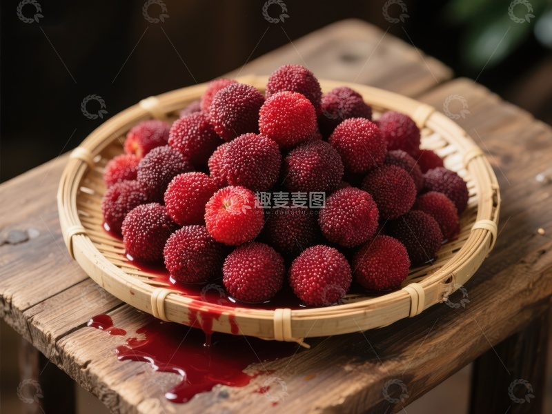 高清大图下载【趣麦麦图】新鲜杨梅盛于竹篮