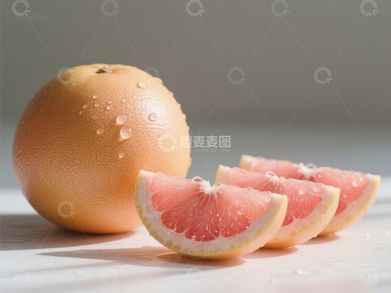 高清大图下载【趣麦麦图】新鲜葡萄柚切片与整果展示