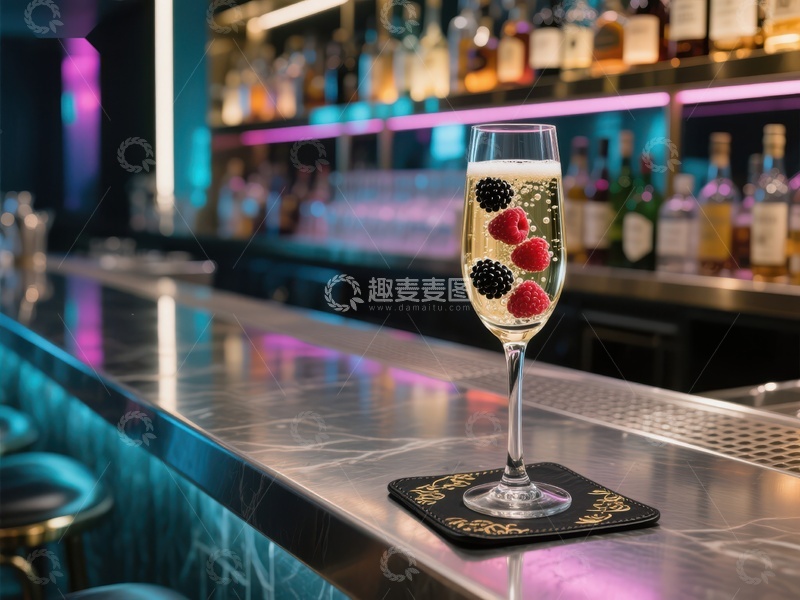 高清大图下载【趣麦麦图】吧台上的水果香槟特写