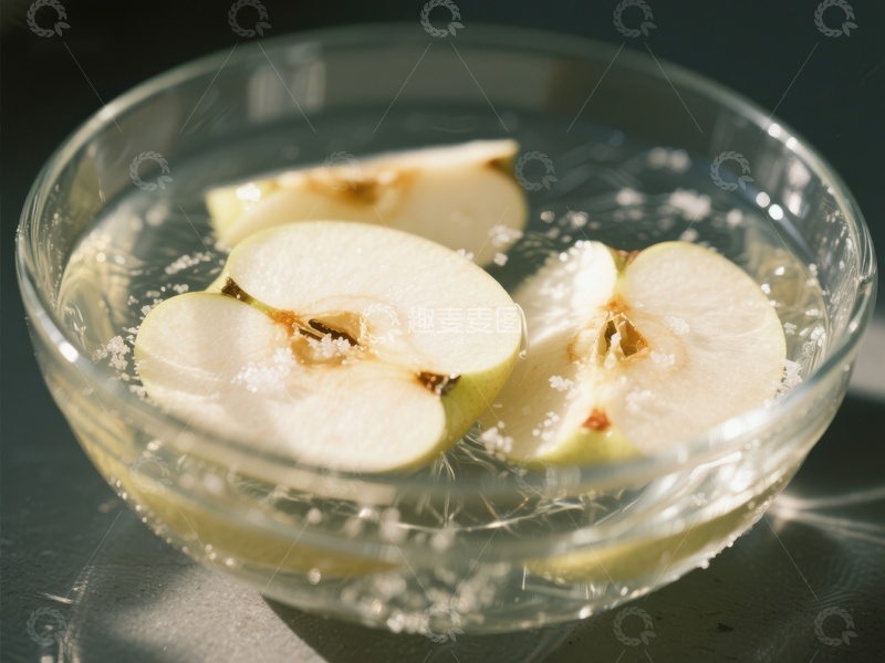 高清大图下载【趣麦麦图】苹果片浸泡在透明液体中