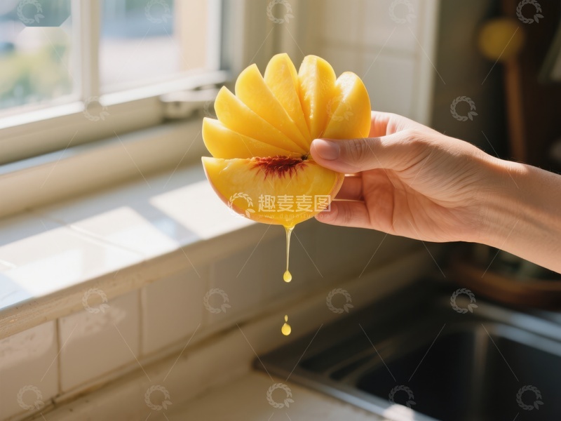 高清大图下载【趣麦麦图】手握切片芒果，果汁滴落