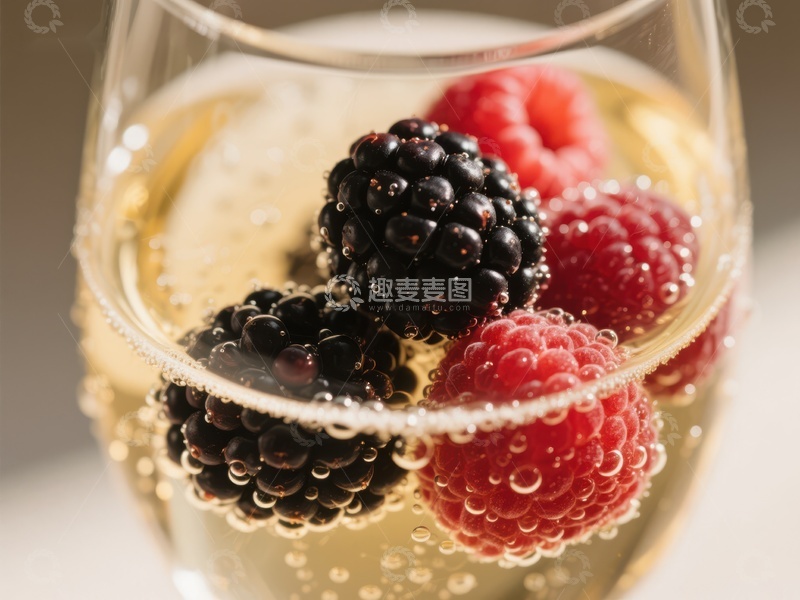 高清大图下载【趣麦麦图】气泡酒中的黑莓与覆盆子
