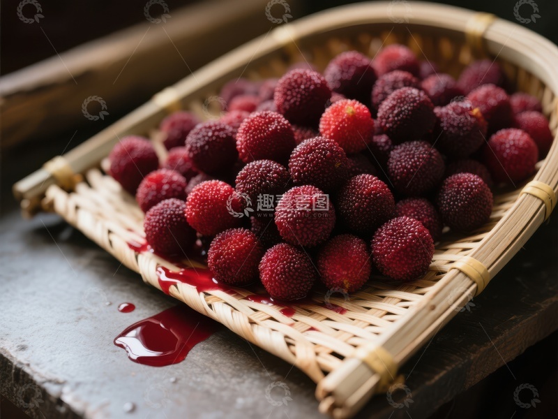 高清大图下载【趣麦麦图】新鲜杨梅盛于竹篮