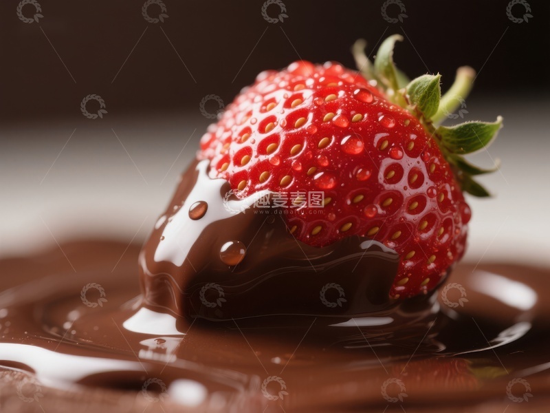高清大图下载【趣麦麦图】巧克力中的草莓特写