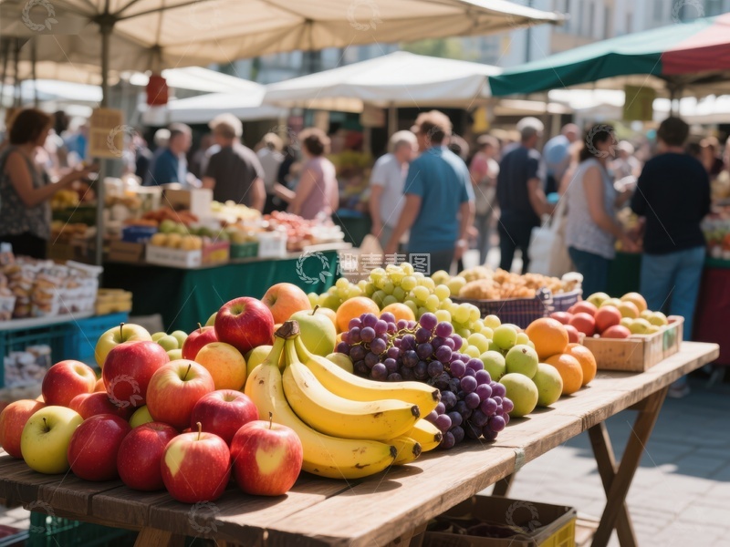 市场摊位展示新鲜水果